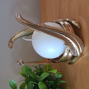 PARTYLITE Vintage 90s Brass Feather Pillar Candle Holder P0414